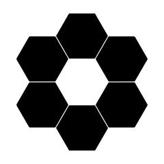 Black hexagon, honeycomb, design element, shapes, pattern with no strokes. Asset for photo collection, collage, template, frame, overlay, montage. Transparent background. Vector illustration.