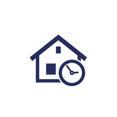 house and time icon with a clock, vector