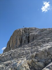 summit cross on the sulzfluh. Big cross on the highest point of the mountain. On top. High quality photo