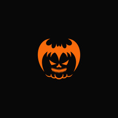 Bat combination with pumpkin, negative space. Logo design.
