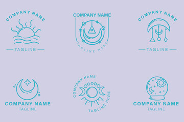 Minimalist Logo Light Blue Templates Set Mystical Collection Element On Light Gray.