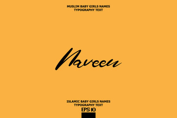 Arabic Girl Name Text Lettering Vector Sign Naveen on Yellow Background
