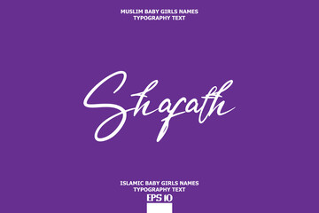 Cursive Typography Text Girl Baby Arabic Name  Shafath on Purple Background