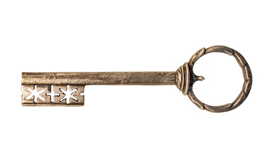 The historical iron key, 16th century, isolated on a white background