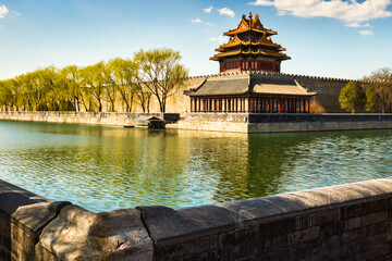 One of the corner towers of the Forbidden City, Beijing, China.