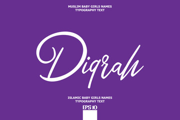 Arabic Girl Name Text Lettering Vector Sign Diqrah on Purple Background