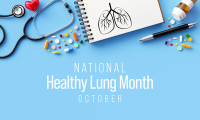 Healthy Lung month is observed every year in October, to educate the public about the importance of protecting their lungs against general neglect, bronchitis, air pollution, and smoking. 3D Rendering