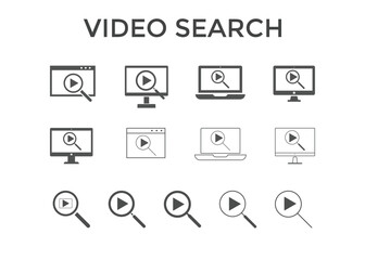 Set of video search icon vector illustrations. Used for SEO or websites.

