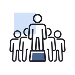 Person speaking in front of crowds vector icon