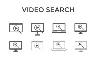 Set of video search icon vector illustrations. Used for SEO or websites.
