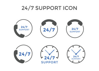 Set of 24/7 support icons Vector illustration. support symbol for website or company. 