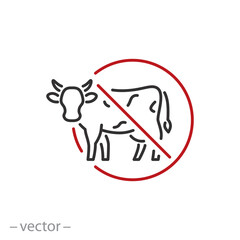 no cow meat icon, eat beef forbidden, ban food animal, thin line symbol on white background - editable stroke vector illustration