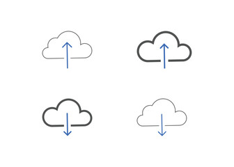 Set of download and upload icons. Upload download cloud symbol Vector illustration
