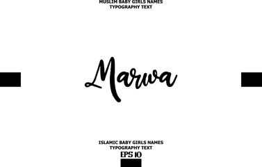 Muslim Female Name Marwa Vector Cursive Text Design