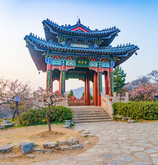 Aerial photography of Meihua Mountain in the Ming Xiaoling Mausoleum Scenic Spot in Nanjing, Jiangsu Province, China in spring