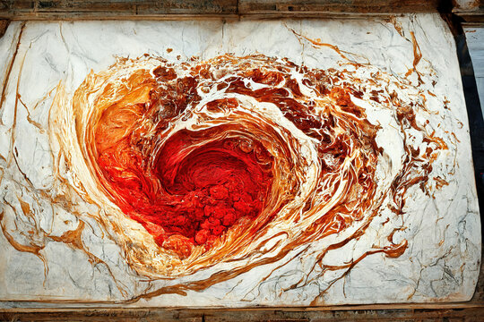 heart shape, abstract background, red paint on marble surface