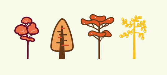Simple abstract autumn trees in flat vector illustration