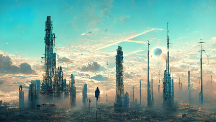 abstract utopistic architectural background, urban city, 3d render, 3d illustration