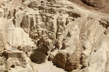 Mountains and rocks in the Judean Desert in the territory of Israel.