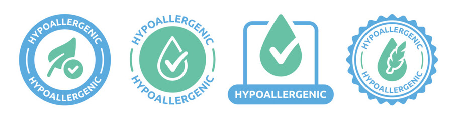 Hypoallergenic product sign symbol vector icon set. Certified label for sensitive skin cosmetic packaging.