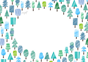 横型の木の丸型フレーム　水彩風ベクターイラスト