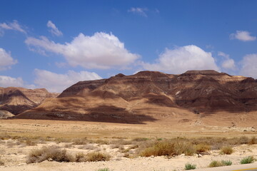 Fototapeta na wymiar Mountains and rocks in the Judean Desert in the territory of Israel.