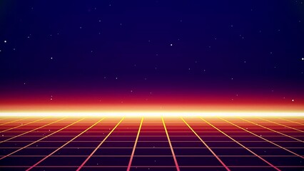 Retro style 80s Sci-Fi Background Futuristic with laser grid landscape. Digital cyber surface style of the 1980s.