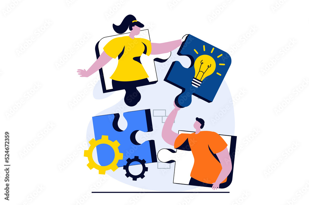 Aufkleber teamwork concept with people scene in flat cartoon design. man and woman working together, generatin