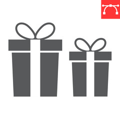 Gift boxes glyph icon, Christmas and holiday, giftbox vector icon, vector graphics, editable stroke solid sign, eps 10.