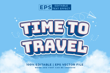 Editable text effect Time To Travel 3d cartoon template style premium vector
