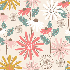 Fototapeta na wymiar Pastel floral seamless pattern in boho style