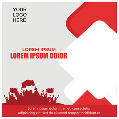 Fototapeta premium Square banner design with red and white and struggle themes. Suitable for poster design for social media. Editable vector