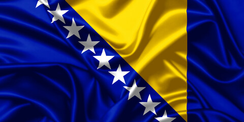 Bosnia and Herzegovina waving flag close up satin texture background