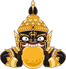 Illustration of Rahu embraces the moon. Rahu is the beast in the ancient novel, causing lunar.	