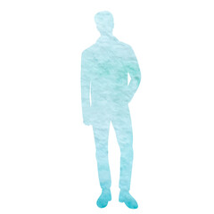 man watercolor blue silhouette on white background isolated, vector