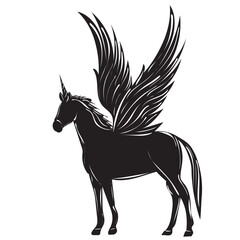 winged unicorn silhouette on white background isolated