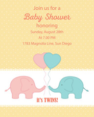 Twins baby shower invitation template vector illustration