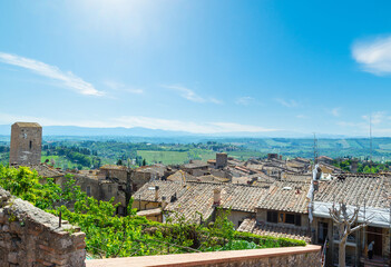 Blue sky over world famous San Gimignano