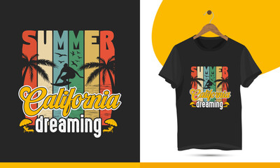 California summer time t-shirt design for summer camp summer beach season party vintage colorful tropical holidays typography illustration vector shirt template