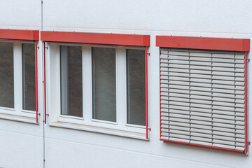 red and white windows at a modern building