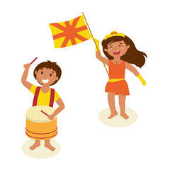 Casal fofinho dan&ccedil;ando carnaval - porta-bandeira e tambor - ilustra&ccedil;&atilde;o vetorial