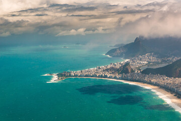 Fototapeta na wymiar Aerial View of Rio de Janeiro With Mountains and Copacabana Beach