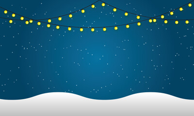 Obraz na płótnie Canvas Christmas background design of lights string and snowflake with snow falling in the winter vector illustration