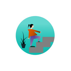 person with arrow. people walking up stairs