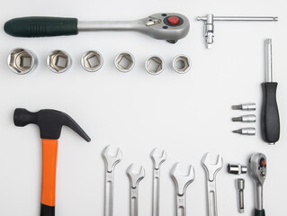 mechanic's tools on a white background top view of the table