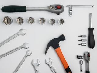 mechanic's tools on a white background top view of the table
