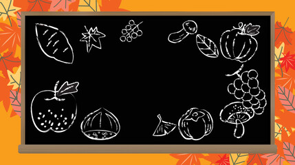 秋の味覚　黒板に描いた果物野菜イラスト