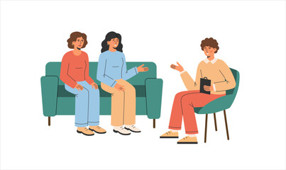 Family psychologist talks with lesbian couple