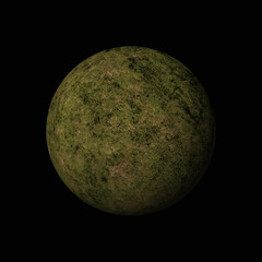 planet satellite green gray brown dark 3d illustration