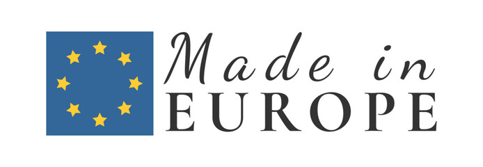 made in europe sign vector design. product emblem. handwritten flag ribbon typography lettering logo label banner